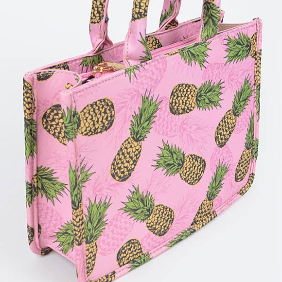 Pineapple Green and Pink Mini Tote/ Crossbody Bag / Island Theme- NWT - Picture 2 of 7